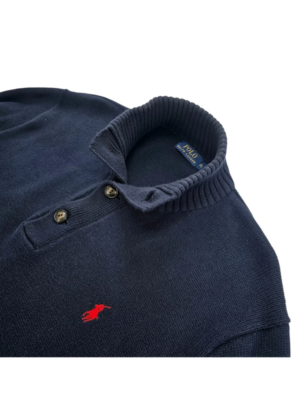 Polo Ralph Lauren Mens XL Navy Cotton Shawl Collar Pullover Sweater Red Pony
